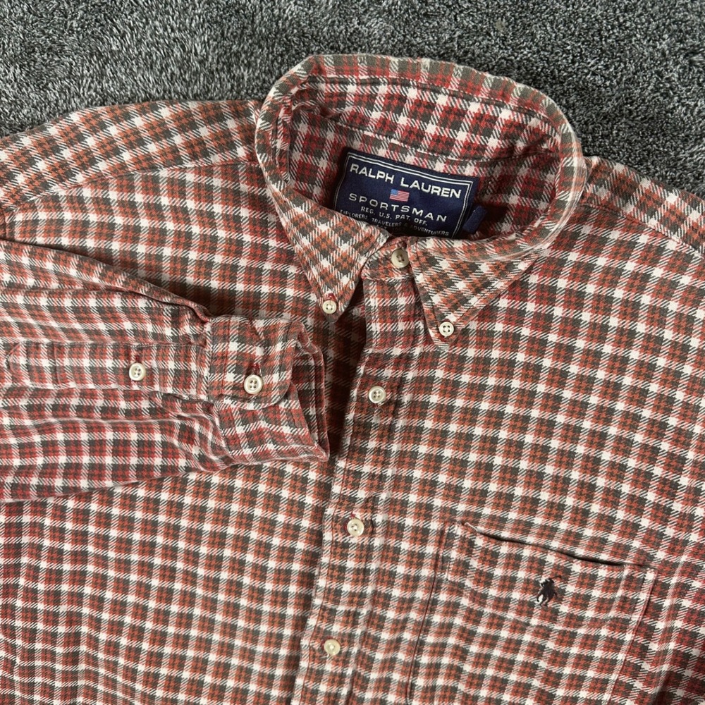 Polo Sport Ralph Lauren Flannel Shirt Mens L Sportsman Red Brown Plaid Cotton